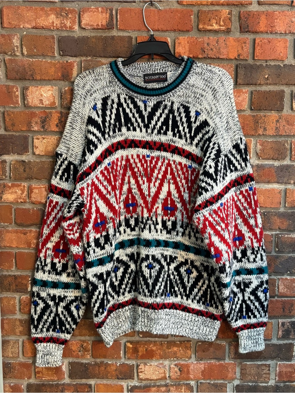 Vtg Botany 500 mens geometric chunky knit grandpa sweater gray L
